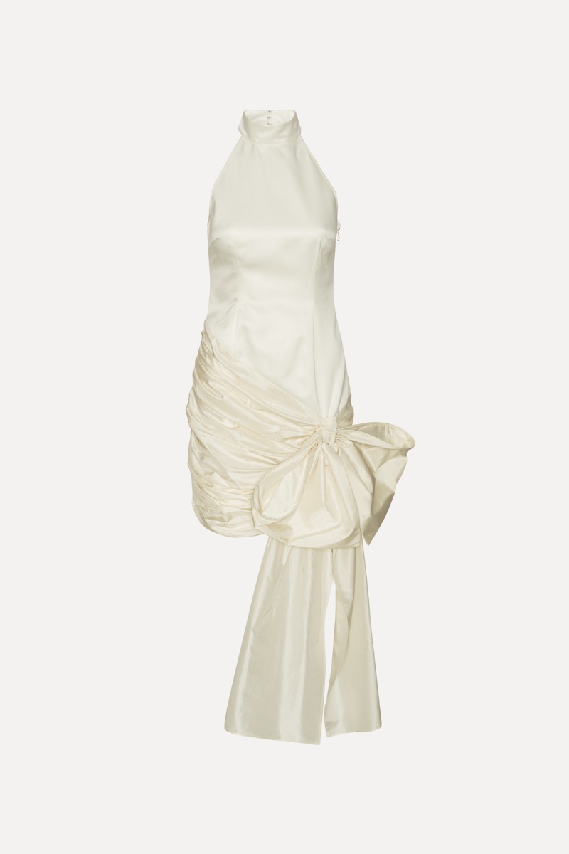 Rotate Birger Christensen Satin Bow Dress Creme White