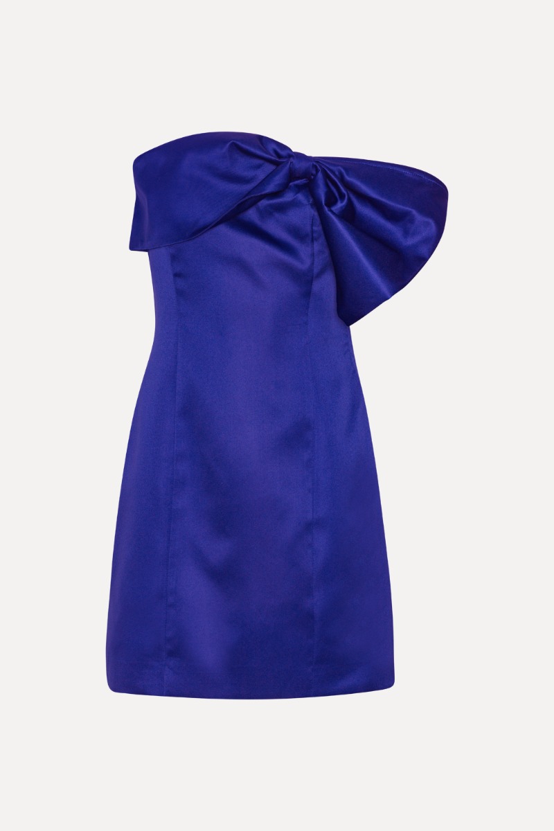 Rotate Birger Christensen Satin Bow Mini Dress Dark Blue