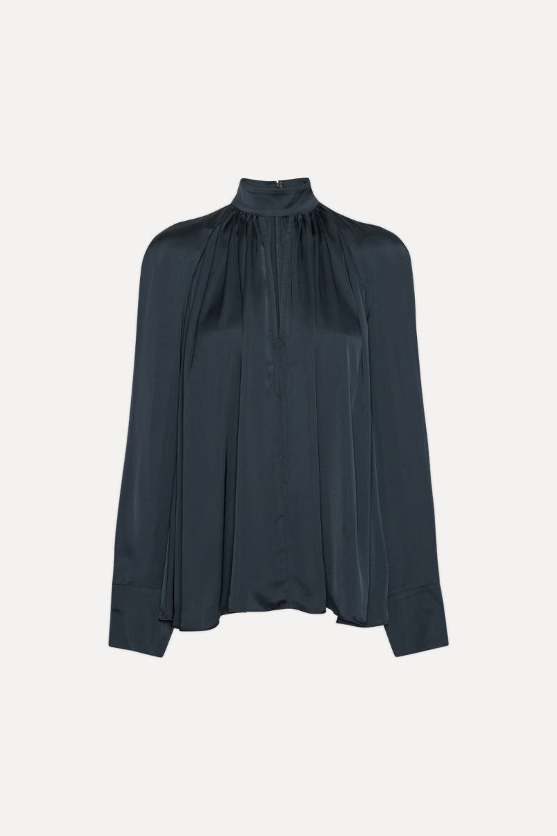 Rotate Birger Christensen Satin Bow Shirt Dark Blue