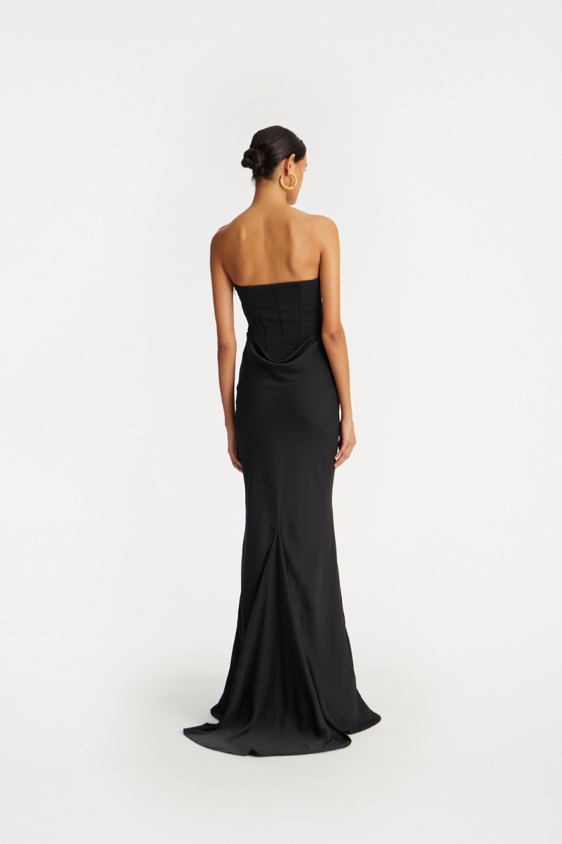 Rotate Birger Christensen Satin Corset Maxi Dress Black