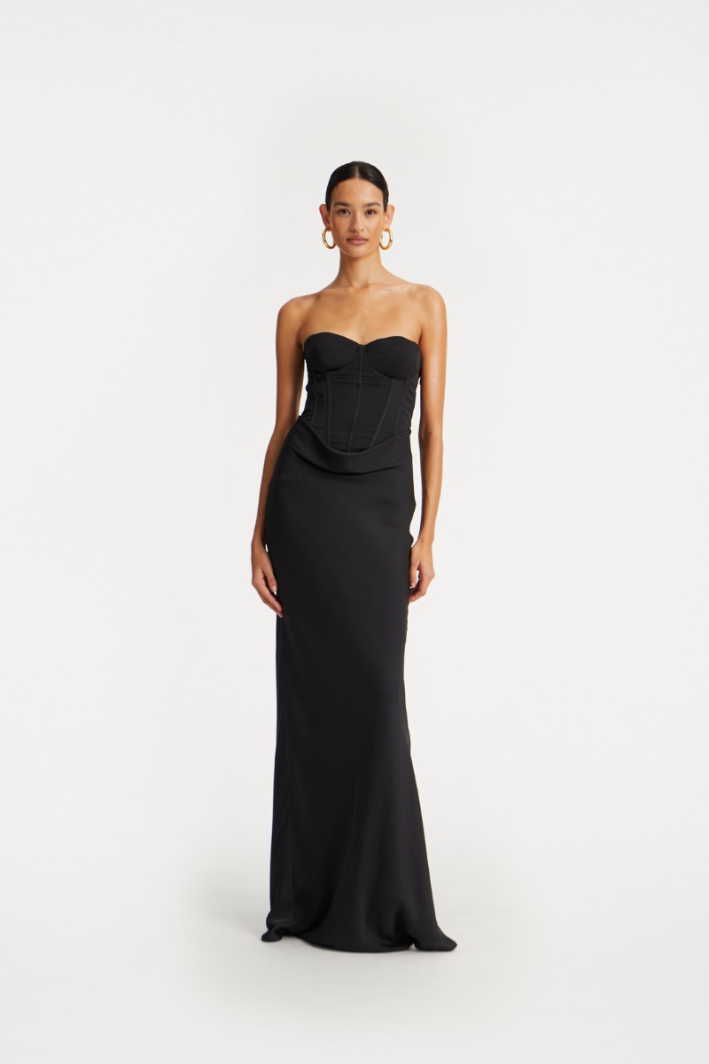 rotate birger christensen Satin Corset Maxi Dress Black