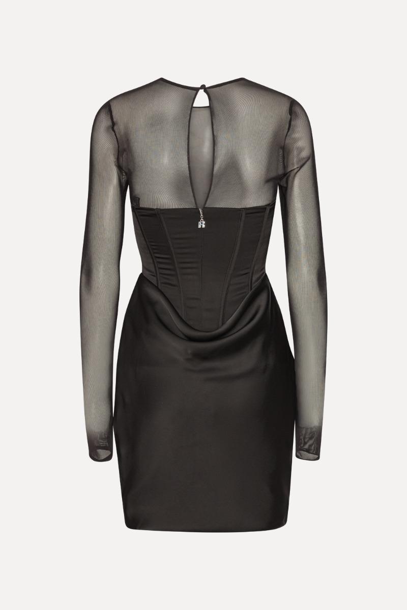 Rotate Birger Christensen Satin Corset Mini Dress Black
