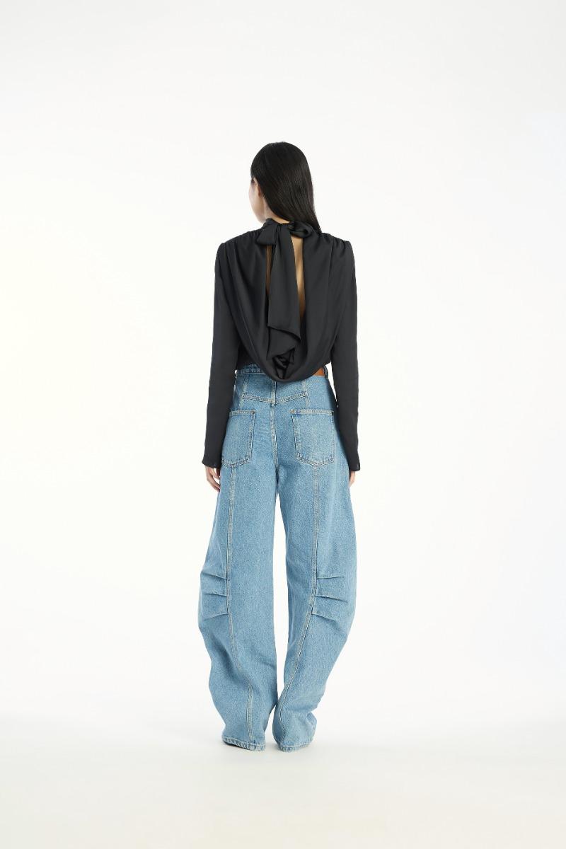 Rotate Birger Christensen Satin Drapy Back Top Black