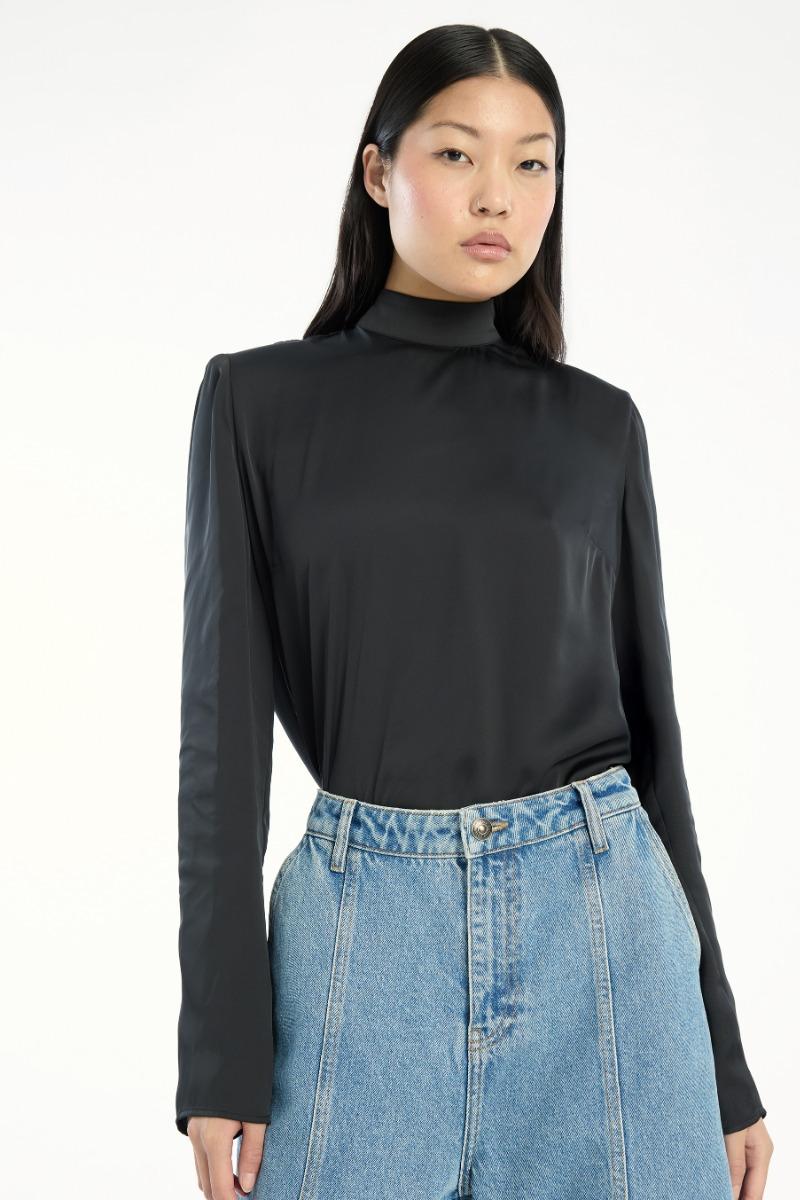 Rotate Birger Christensen Satin Drapy Back Top Black