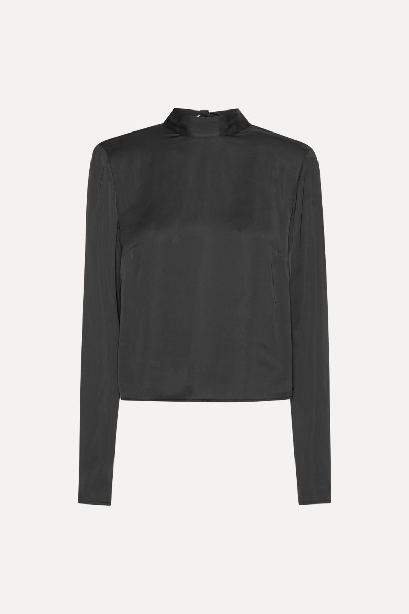 Rotate Birger Christensen Satin Drapy Back Top Black