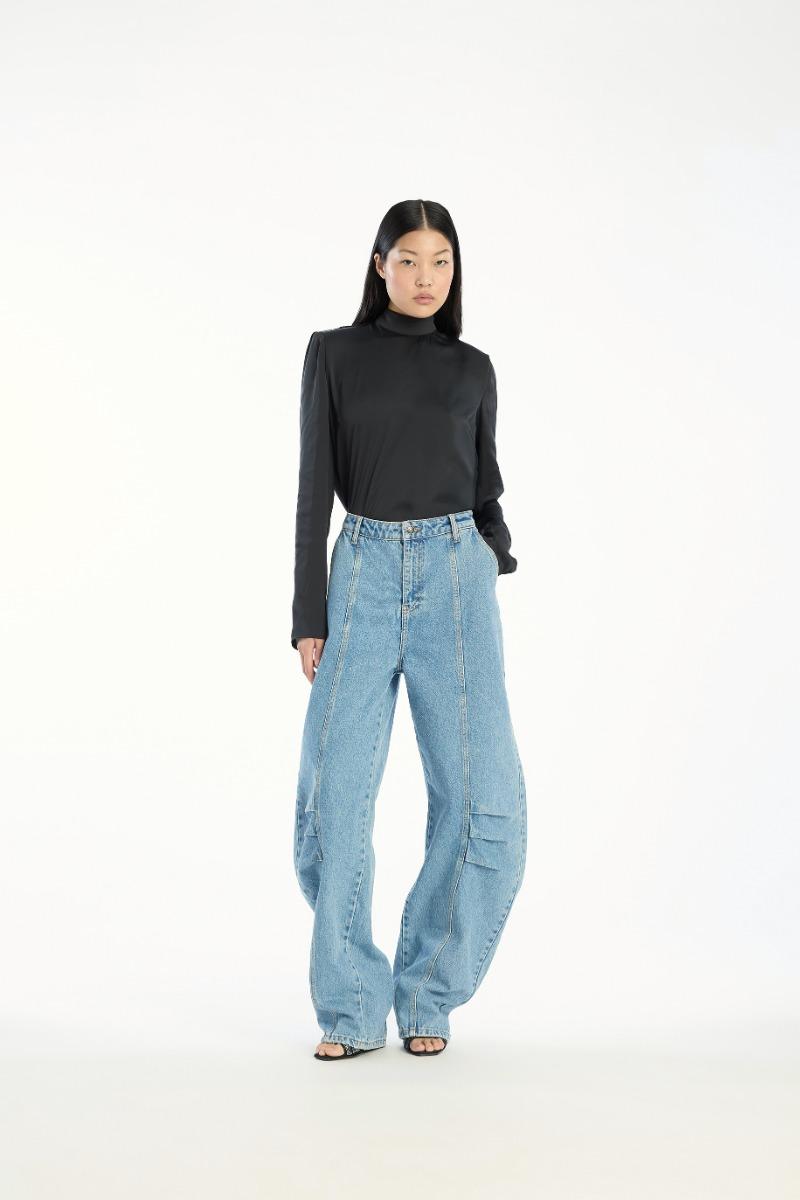 rotate birger christensen Satin Drapy Back Top Black