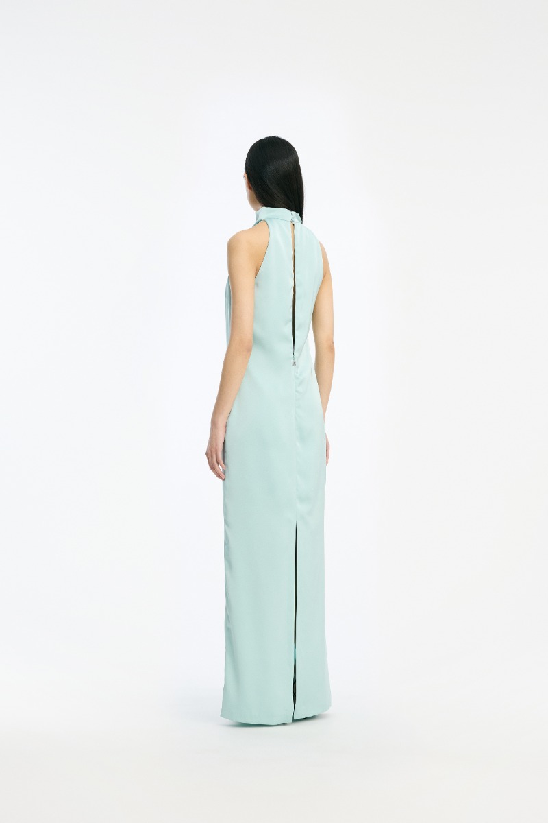 Rotate Birger Christensen Satin Halterneck Dress Dusty Blue
