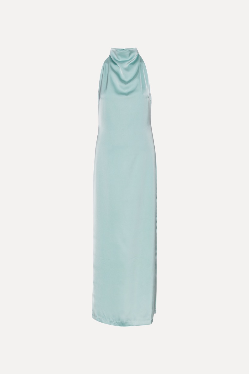 Rotate Birger Christensen Satin Halterneck Dress Dusty Blue