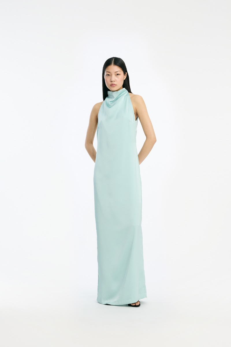 rotate birger christensen Satin Halterneck Dress Dusty Blue