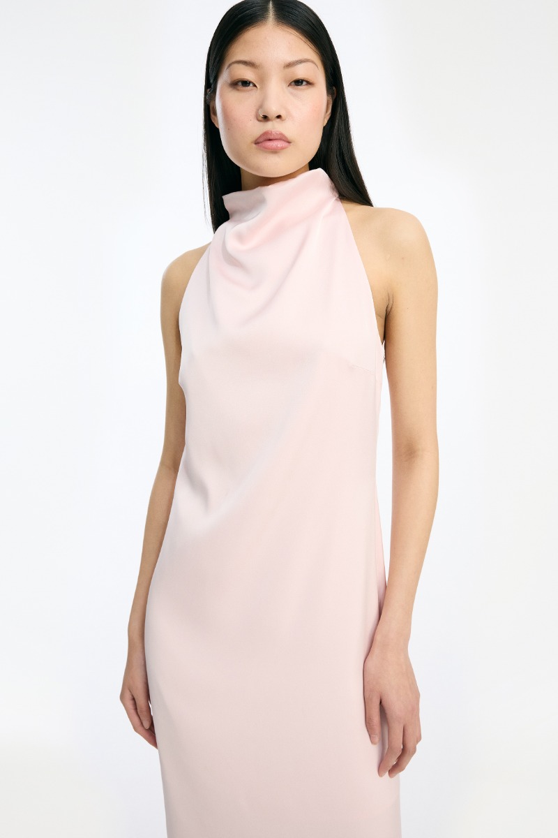 Rotate Birger Christensen Satin Halterneck Dress Pink