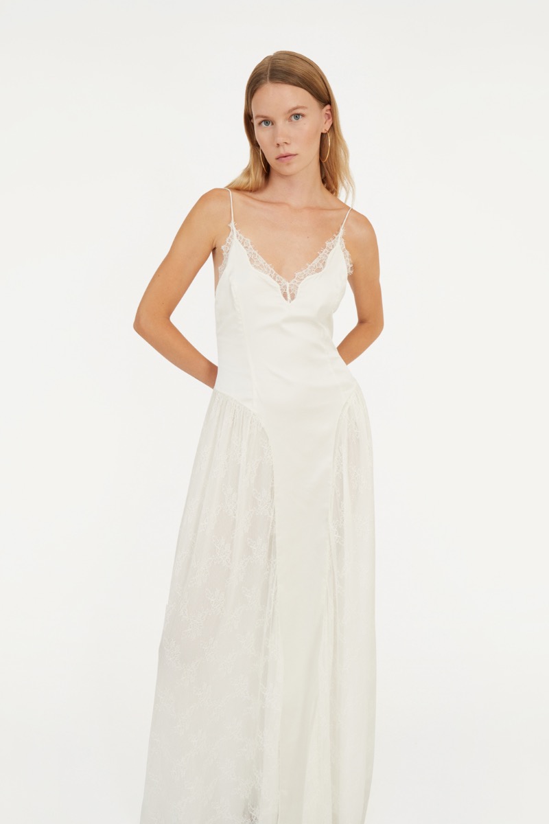 Rotate Birger Christensen Satin Lace Maxi Dress White