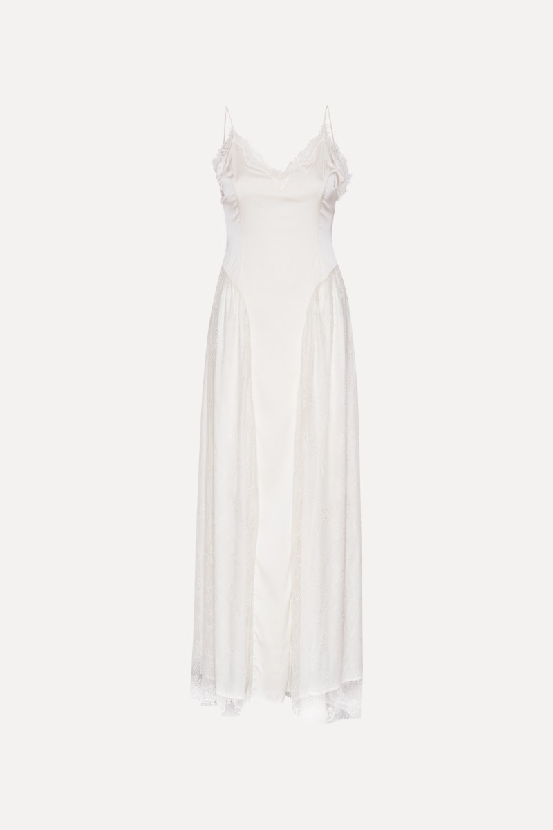 Rotate Birger Christensen Satin Lace Maxi Dress White