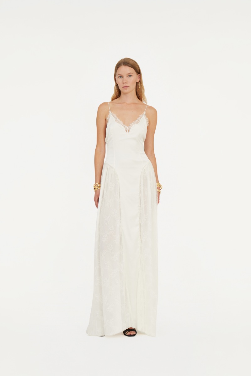 rotate birger christensen Satin Lace Maxi Dress White