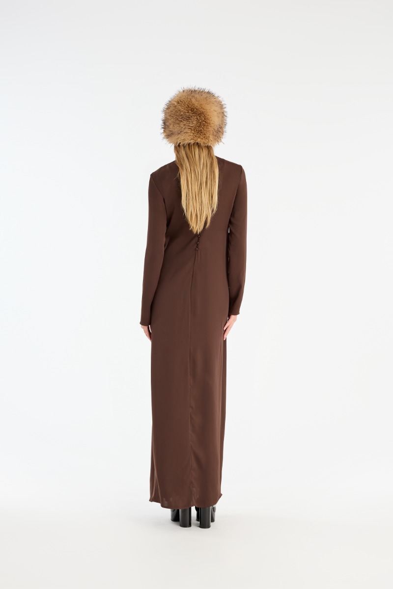 Rotate Birger Christensen Satin Maxi Ls Dress Dark Brown