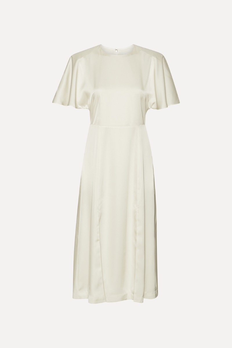 Rotate Birger Christensen Satin Midi Slit Dress Creme White