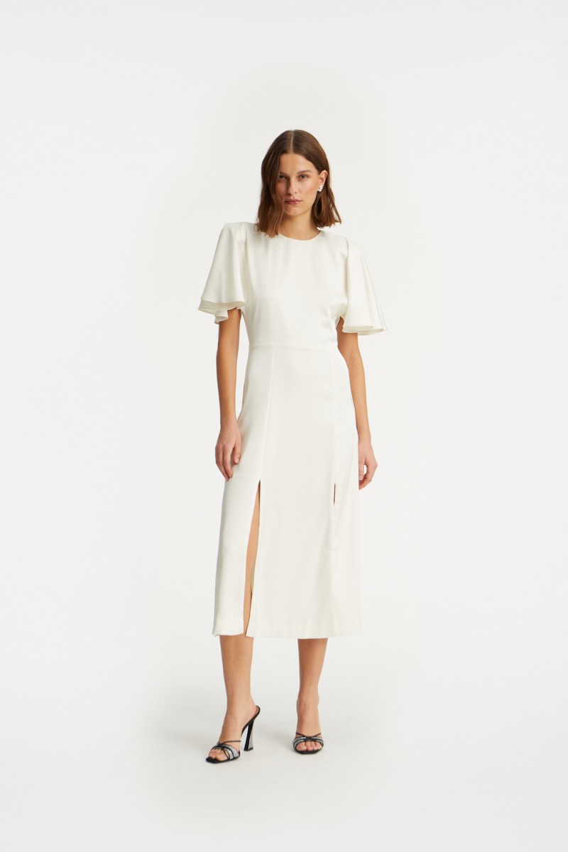 rotate birger christensen Satin Midi Slit Dress Creme White