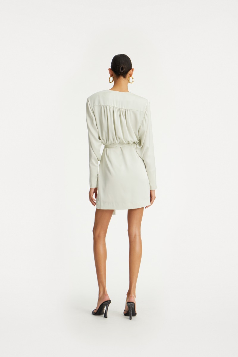 Rotate Birger Christensen Satin Mini Wrap Dress Creme White