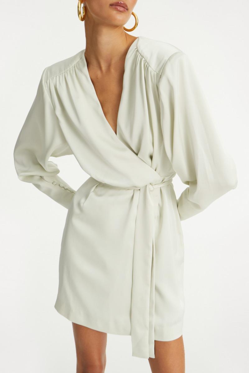 Rotate Birger Christensen Satin Mini Wrap Dress Creme White