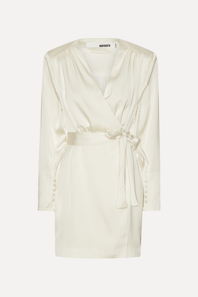 Rotate Birger Christensen Satin Mini Wrap Dress Creme White