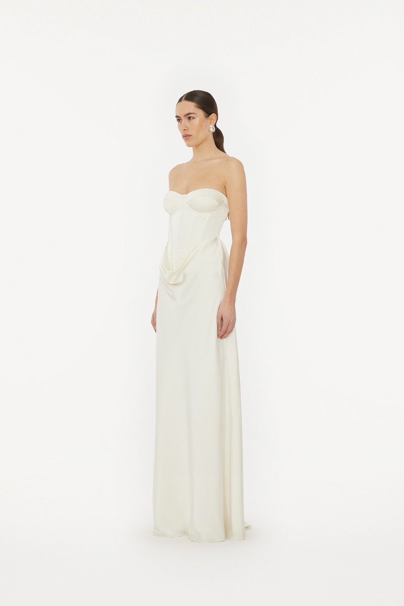 Rotate Birger Christensen Satin Pearl Corset Dress White