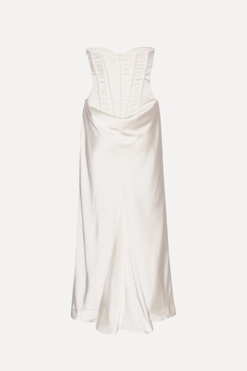 Rotate Birger Christensen Satin Pearl Corset Dress White