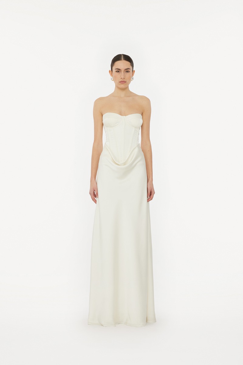 rotate birger christensen Satin Pearl Corset Dress White