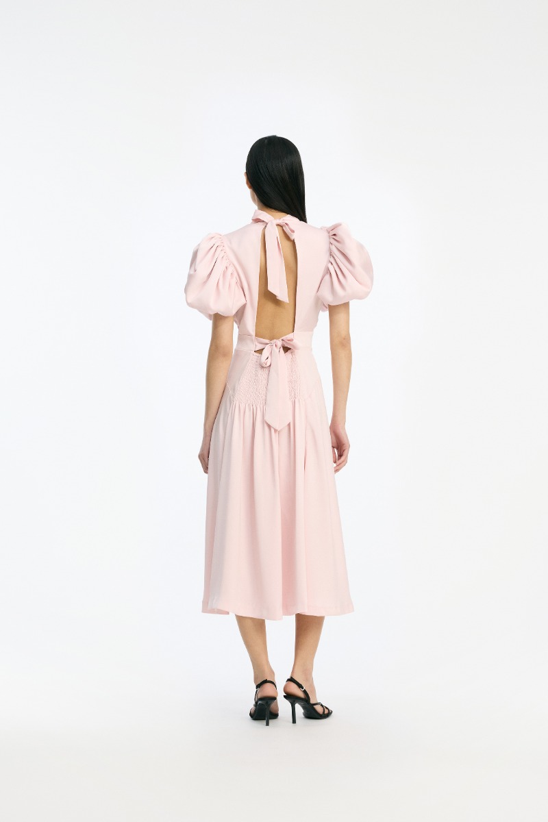 Rotate Birger Christensen Satin Puff Midi Dress Pink