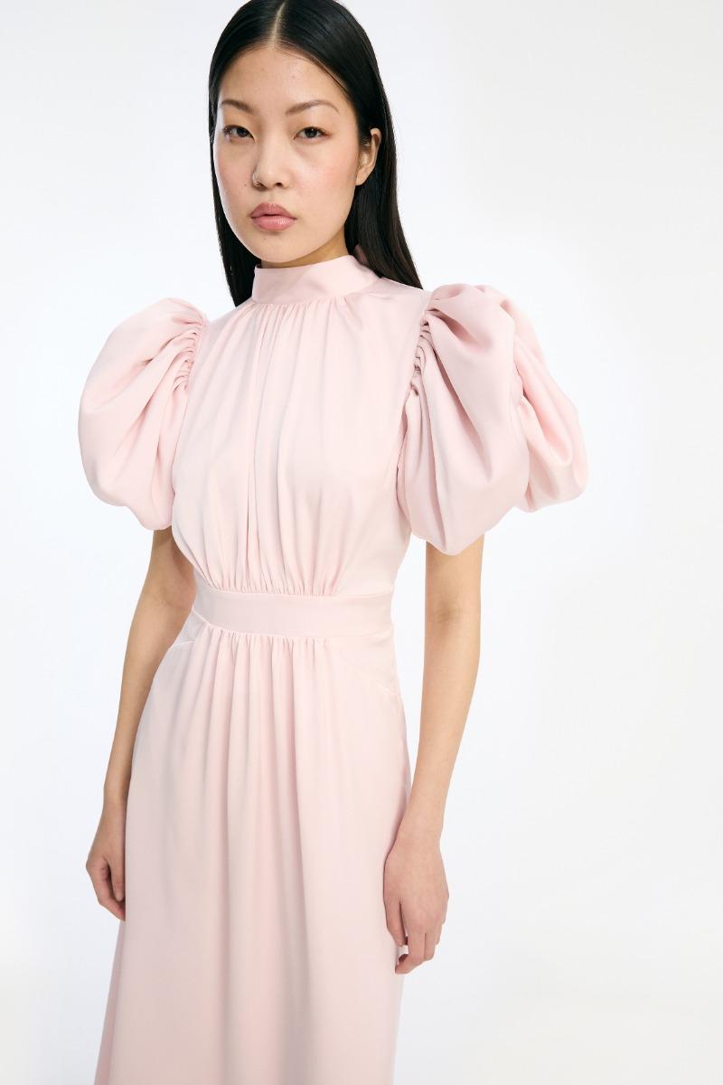 Rotate Birger Christensen Satin Puff Midi Dress Pink