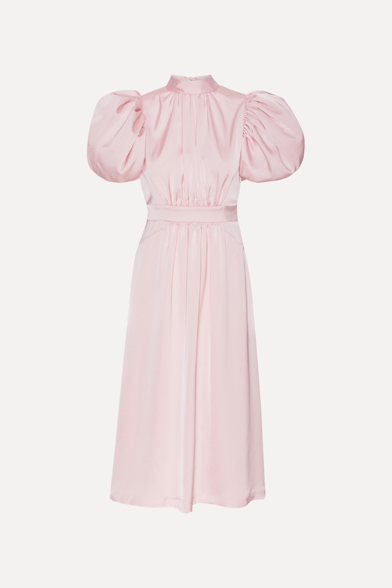 Rotate Birger Christensen Satin Puff Midi Dress Pink