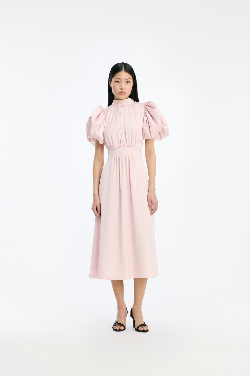 rotate birger christensen Satin Puff Midi Dress Pink