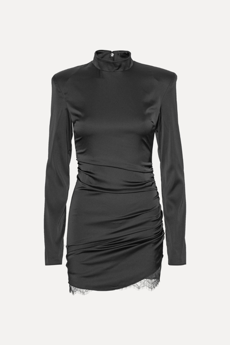 Rotate Birger Christensen Satin Ruched Mini Dress Black