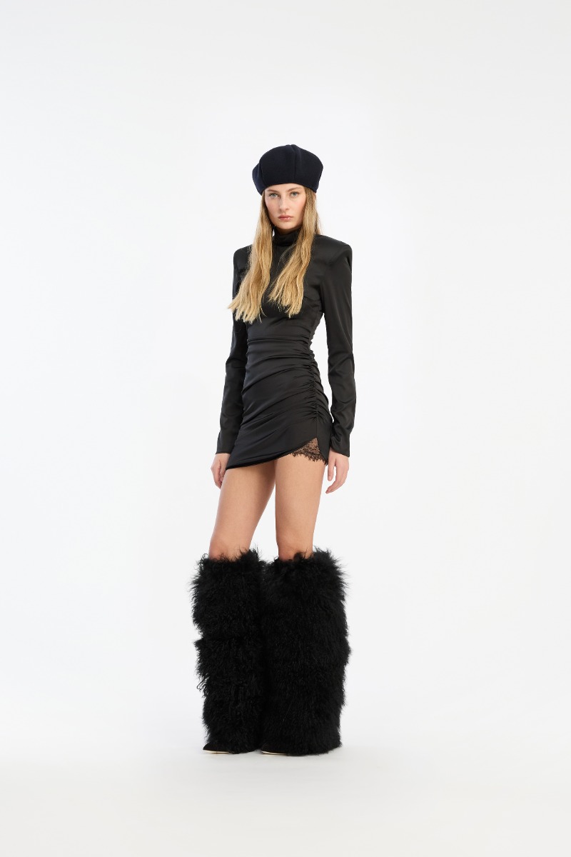 rotate birger christensen Satin Ruched Mini Dress Black