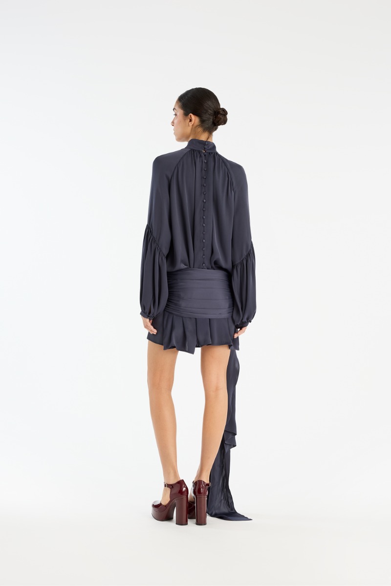 Rotate Birger Christensen Satin Strap Tie Dress Dark Blue