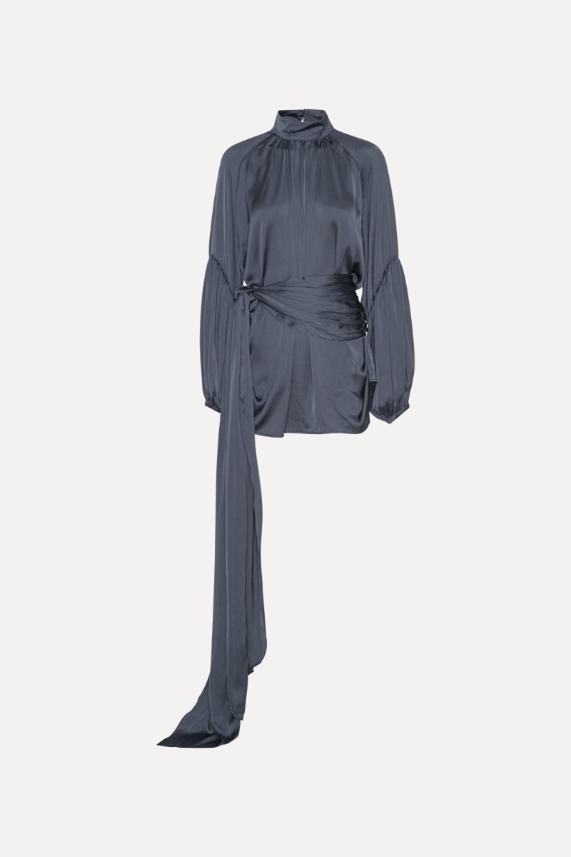 Rotate Birger Christensen Satin Strap Tie Dress Dark Blue