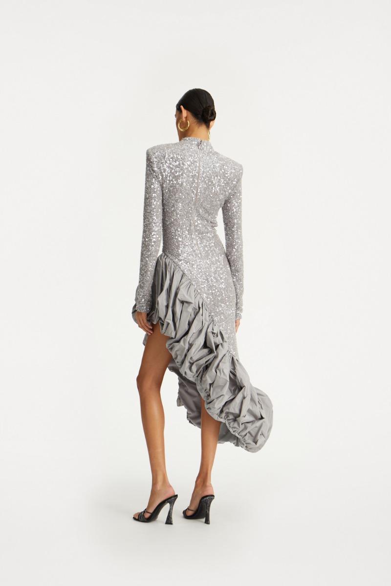 Rotate Birger Christensen Sequin Asymmetric Dress Grey