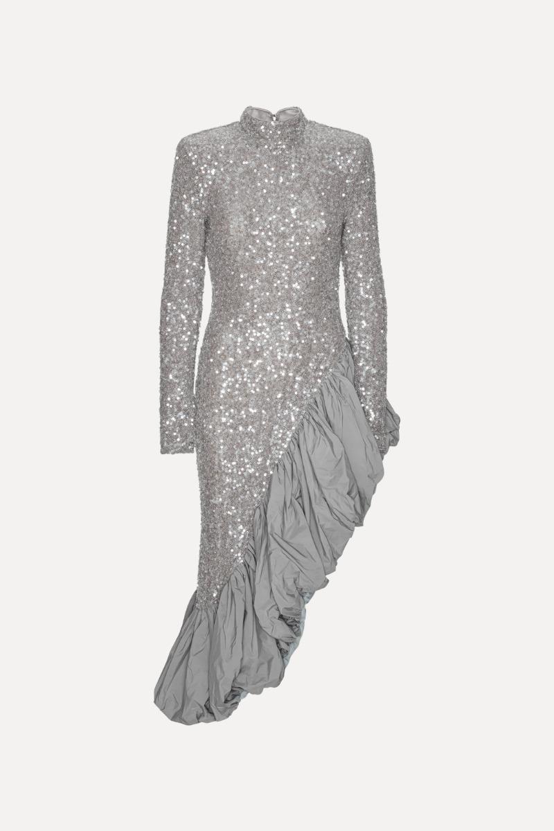 Rotate Birger Christensen Sequin Asymmetric Dress Grey