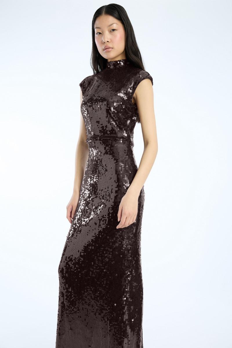 Rotate Birger Christensen Sequin Cap Sleeve Dress Burgundy