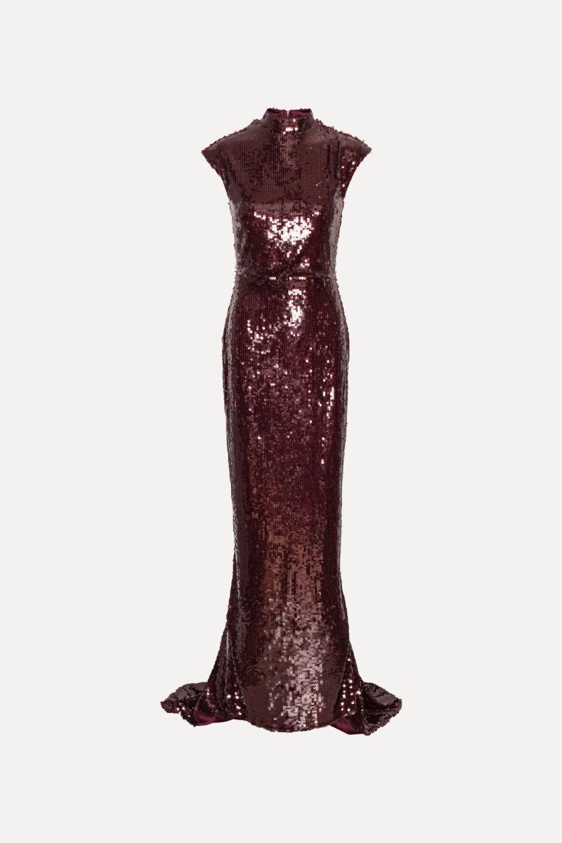 Rotate Birger Christensen Sequin Cap Sleeve Dress Burgundy