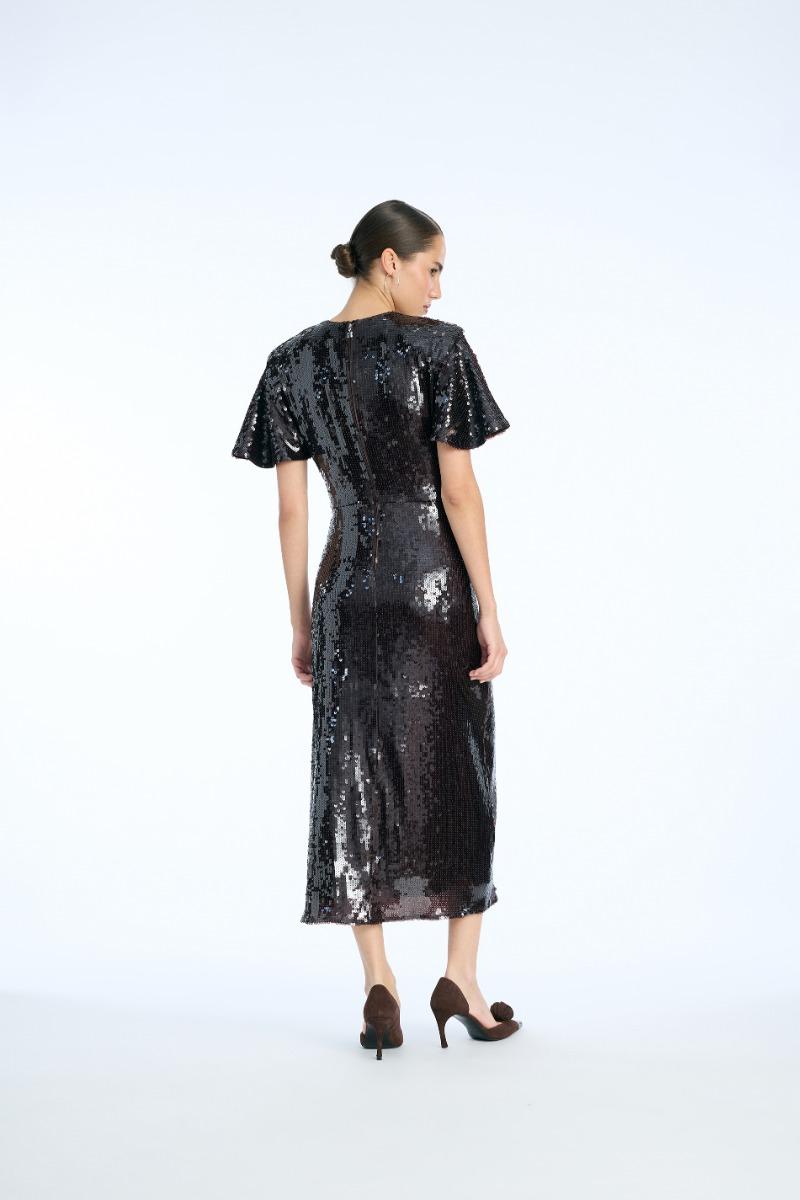 Rotate Birger Christensen Sequin Dress W. Slit Dark Brown