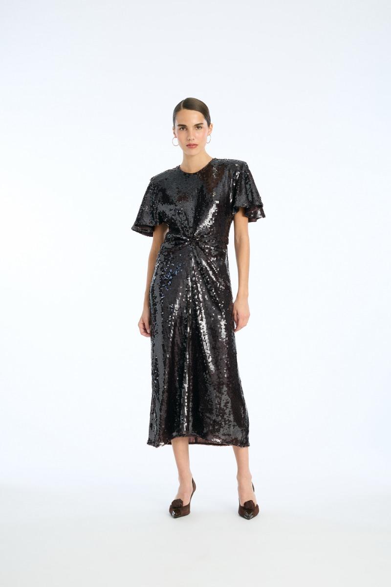 rotate birger christensen Sequin Dress W. Slit Dark Brown