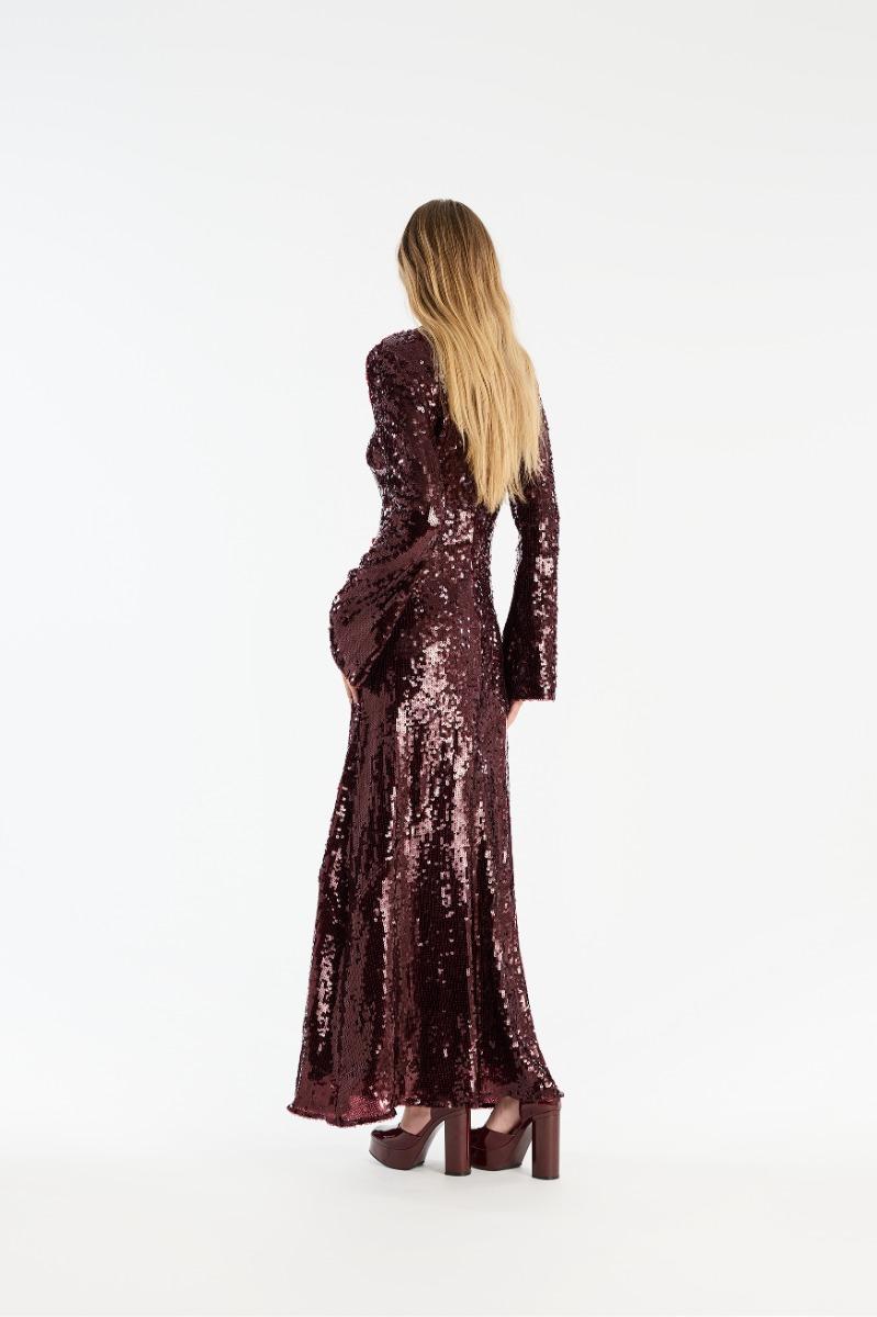 Rotate Birger Christensen Sequin Maxi Dress Burgundy