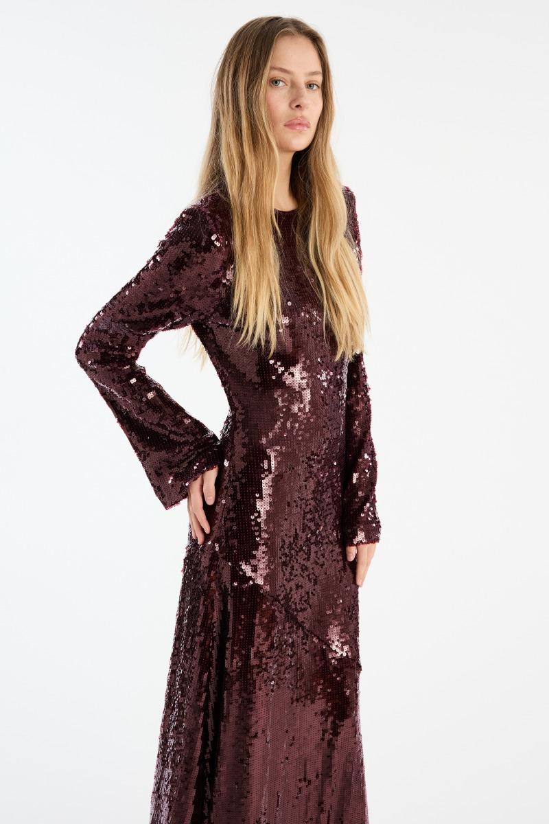 Rotate Birger Christensen Sequin Maxi Dress Burgundy