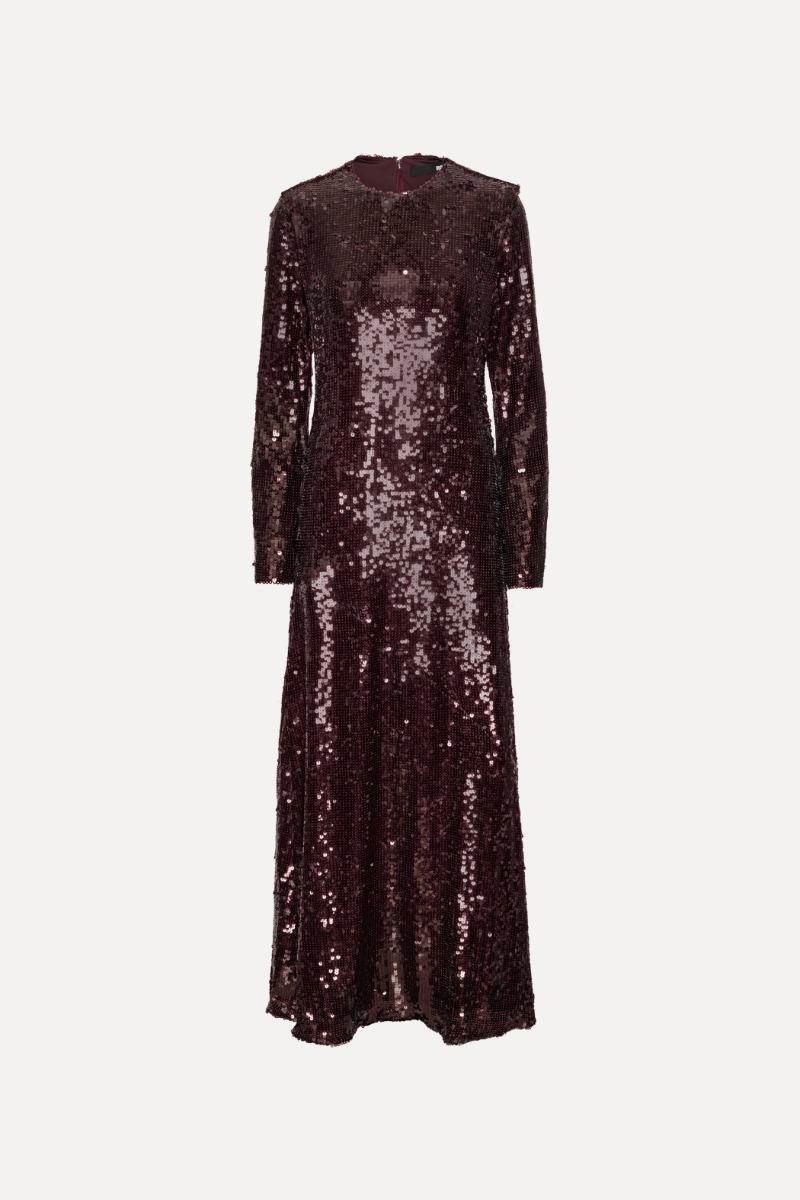 Rotate Birger Christensen Sequin Maxi Dress Burgundy