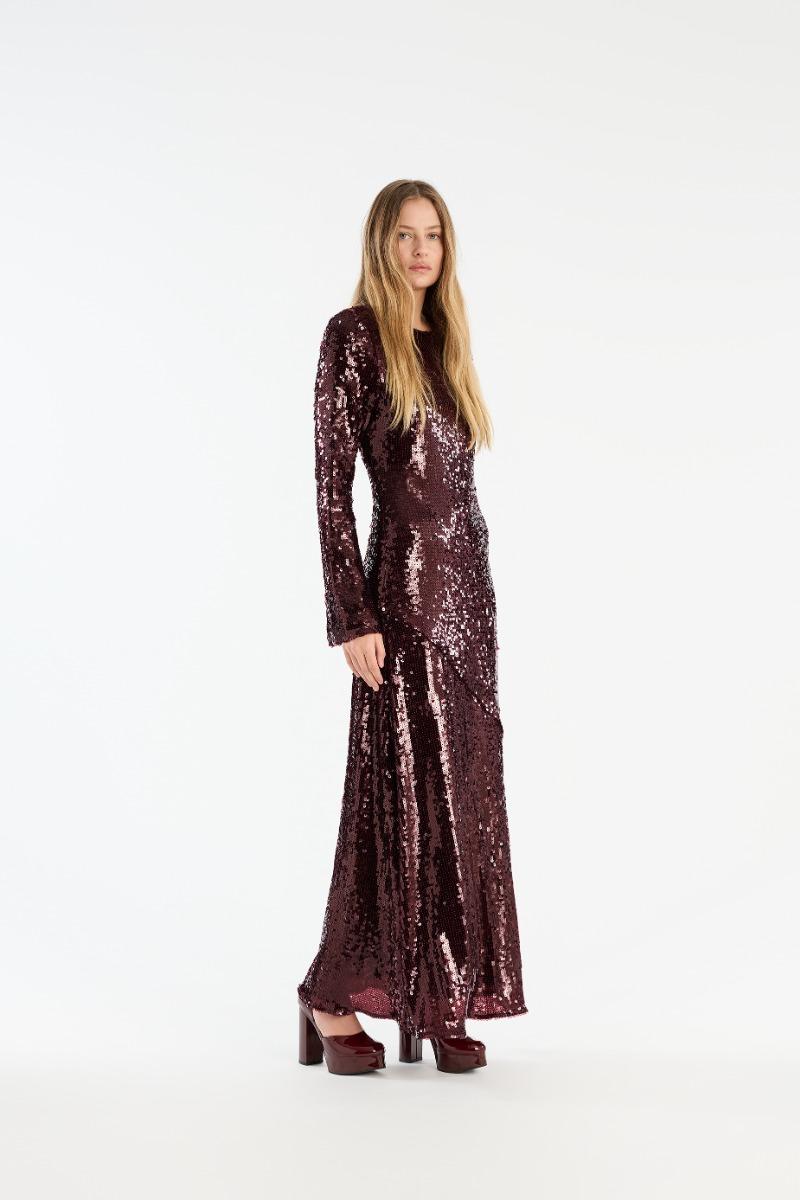 rotate birger christensen Sequin Maxi Dress Burgundy