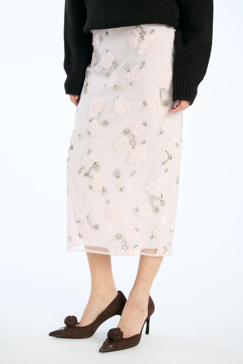 Rotate Birger Christensen Sequin Midi Pencil Skirt Light Pink