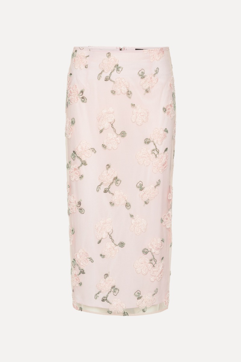 Rotate Birger Christensen Sequin Midi Pencil Skirt Light Pink