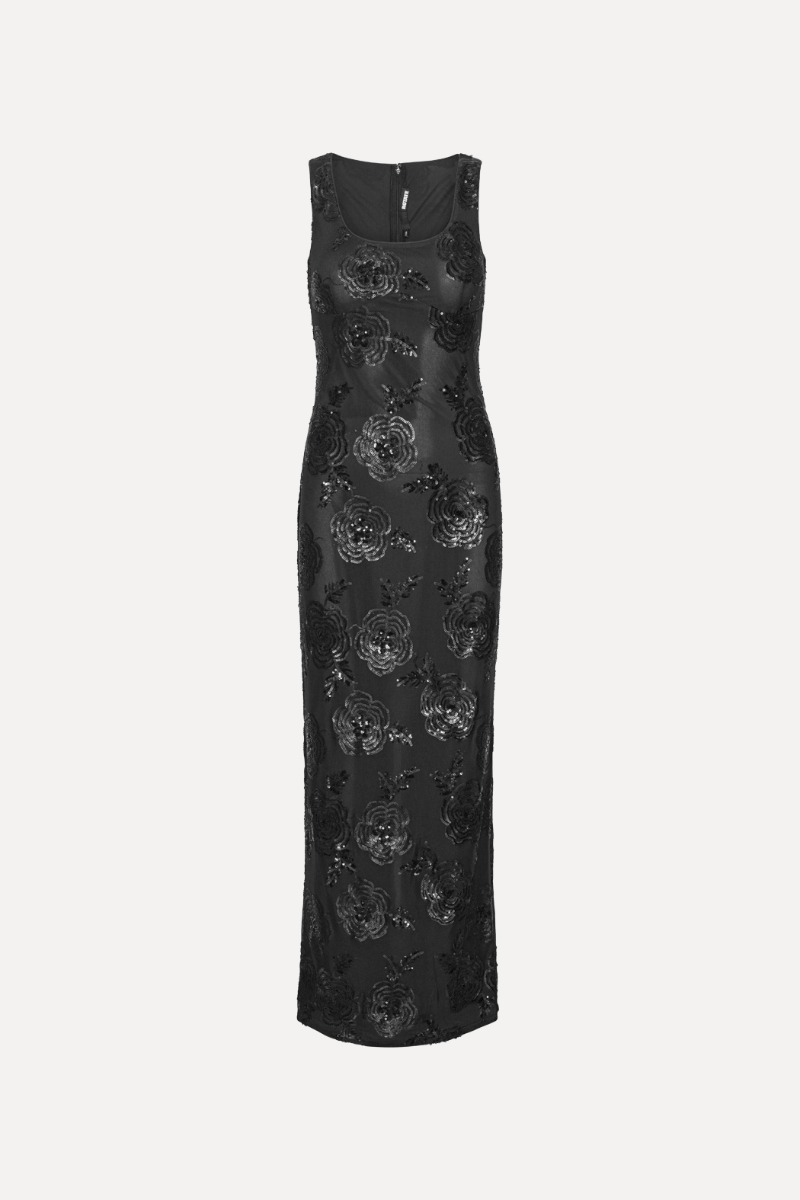 Rotate Birger Christensen Sequins Fitted Maxi Dress Black