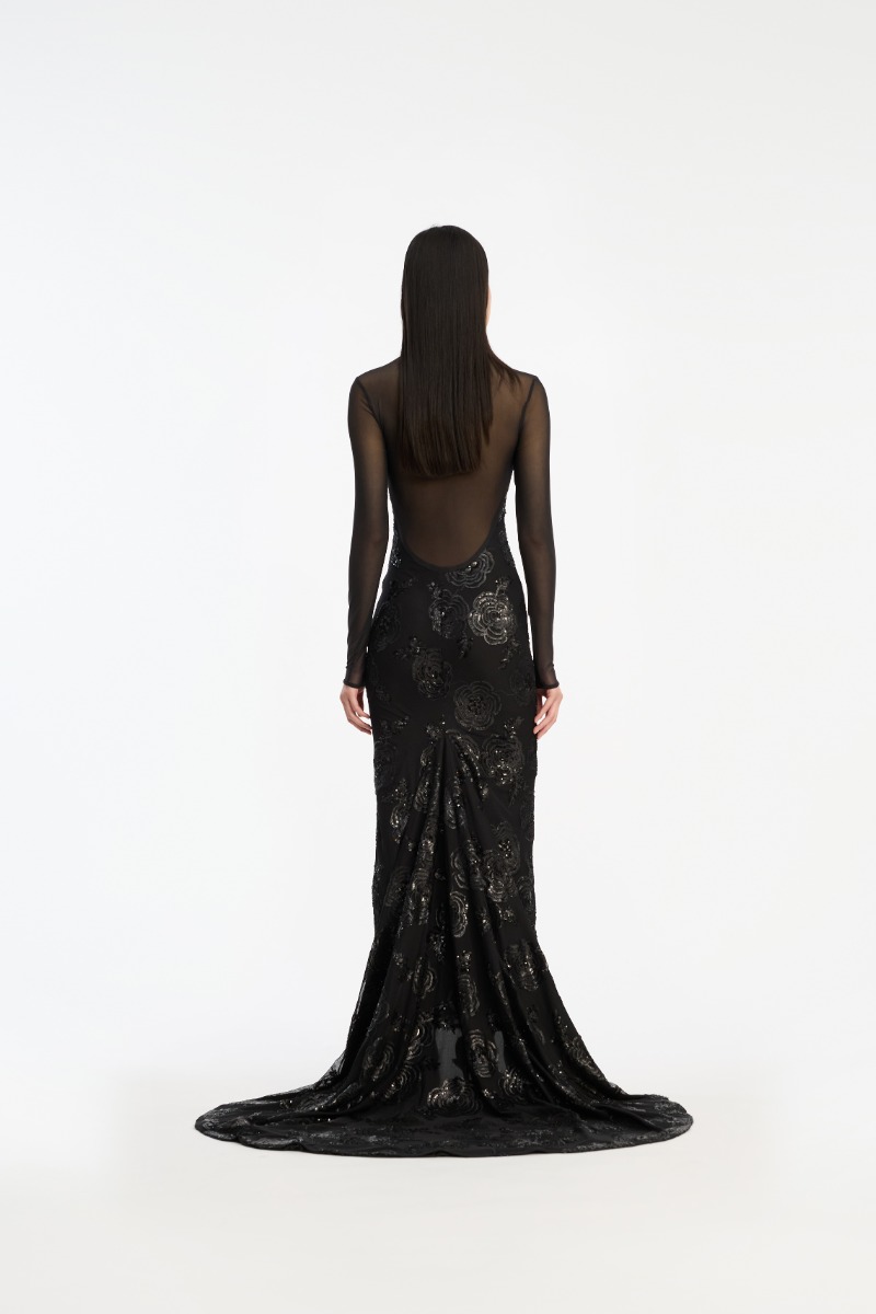 Rotate Birger Christensen Sequins Ls Maxi Dress Black