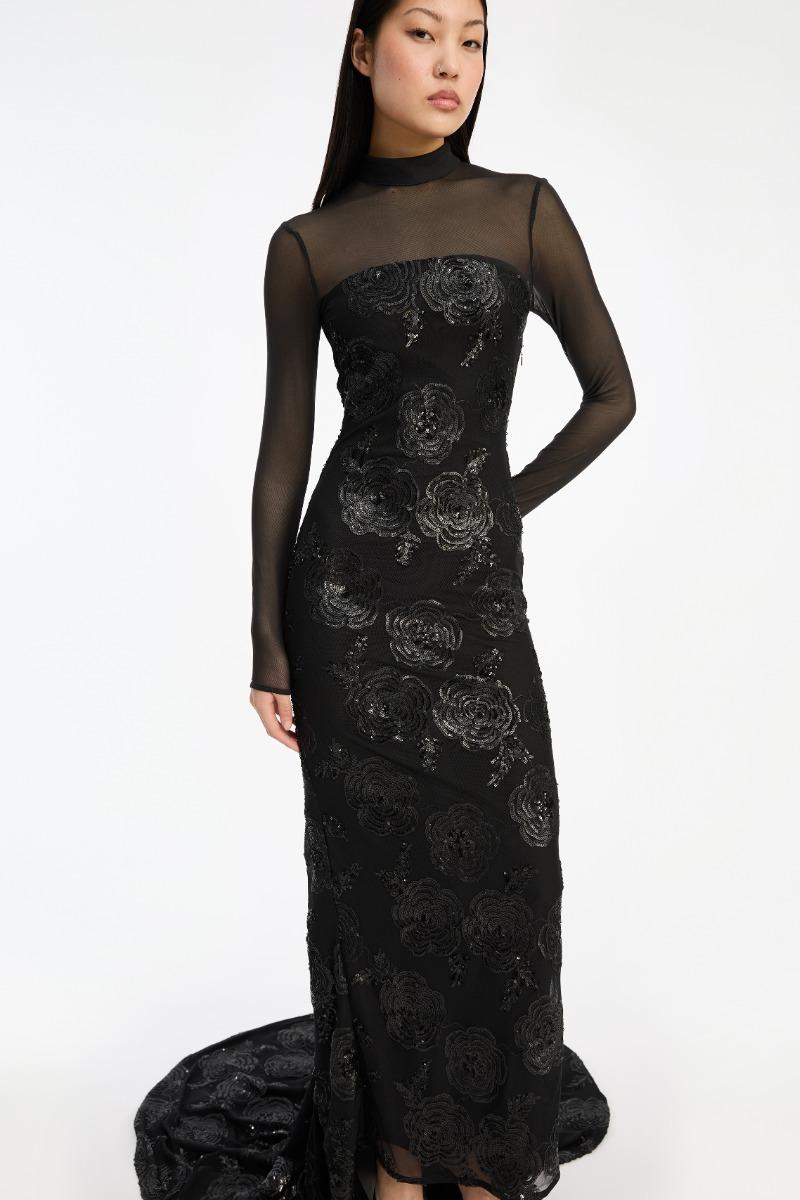 Rotate Birger Christensen Sequins Ls Maxi Dress Black