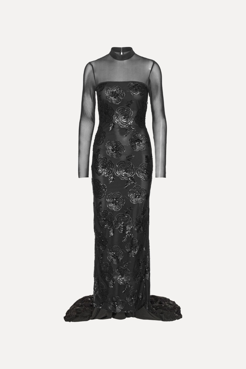Rotate Birger Christensen Sequins Ls Maxi Dress Black